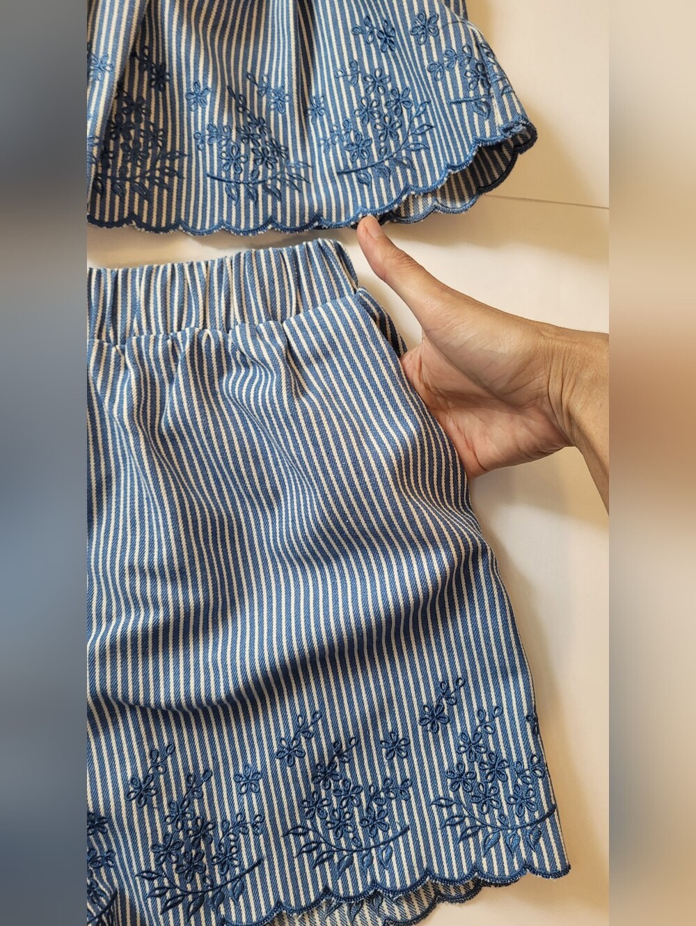 Klesis Embroidered Striped Peplum Vest & Shorts Co-Ord Set-Small - Picture 6 of 16
